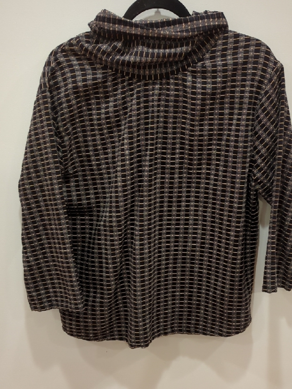 Ace&Jig Navy and Black Plaid Cowl neck Button Henley Top Large Cottage Lagenlook - Picture 4 of 6
